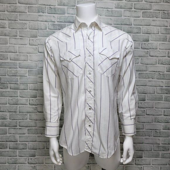 VTG‎ Miller Stockman Western Wear Mens 16/34 Shirt White Striped Pearl Snap USA - Picture 3 of 9